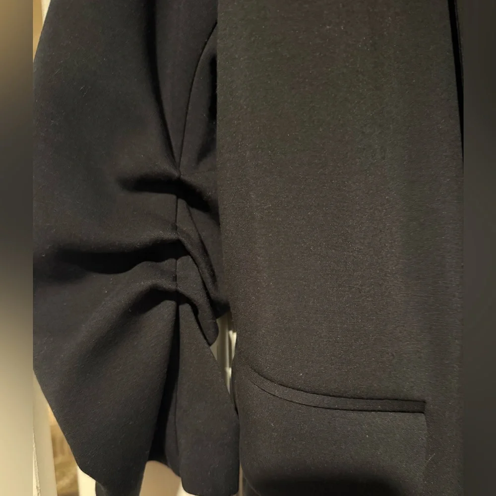 Black Open Front Blazer Women’s Large Stretch Work Office Minimalist Chic Jacket - Picture 3 of 5